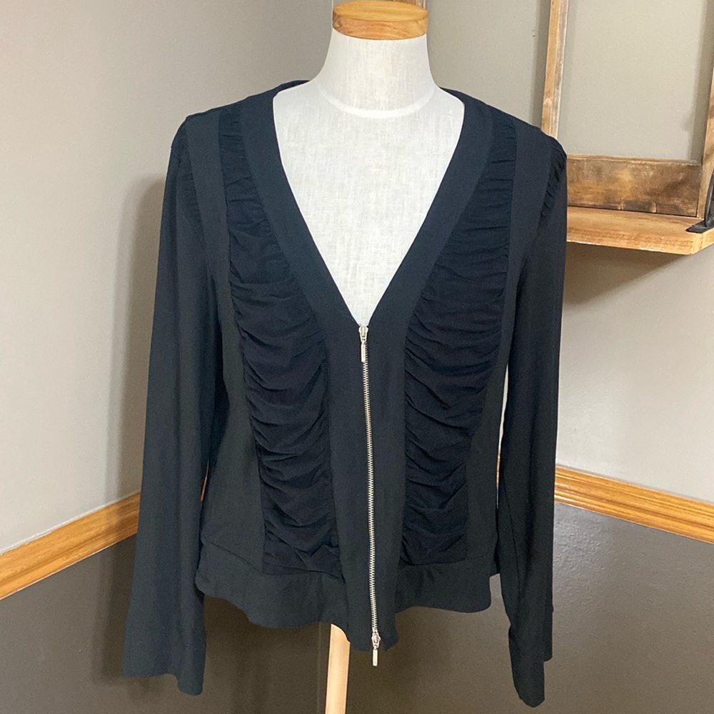 Yansi Fugel black V neck Cropped jacket with mesh inlay size XL